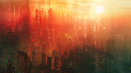 Fototapeta premium city skyscrapers with sun flare