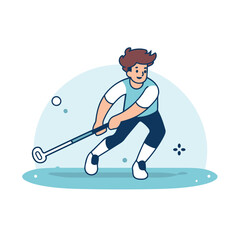 Golf player vector illustration. Flat style design of man playing golf.