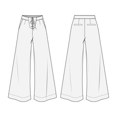 Women’s pant, Fashion Flat Sketch Vector Illustration, CAD, Technical Drawing, Flat Drawing, Template, Mockup.
