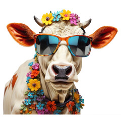 cow, wearing shades sunglass eyeglass isolated. Generative AI