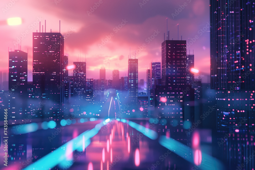 Poster futuristic city at night. a slide background for showcasing digital content. background image. creat