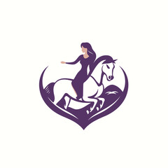 Vector illustration of a girl riding a horse in a heart shape.