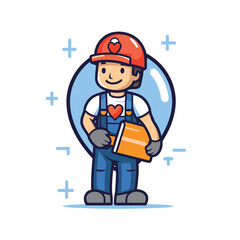 Worker in helmet and overalls. Flat style vector illustration.