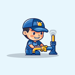 Plumber with water tap. Vector illustration in a flat style.