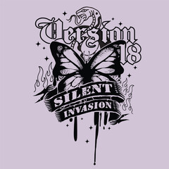 gothic butterfly slogan tattoo design