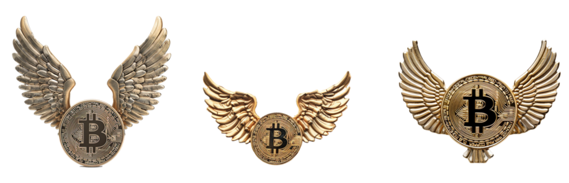 collection bitcoin coin with wing PNG transparent background 