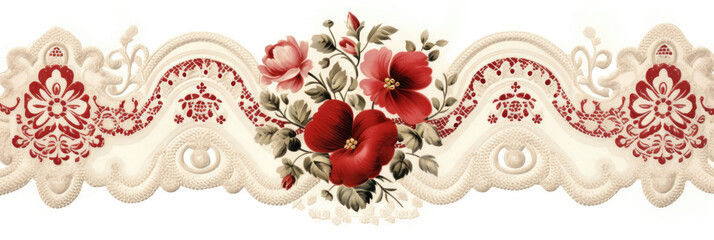 Red and White Lace Border With Flowers
