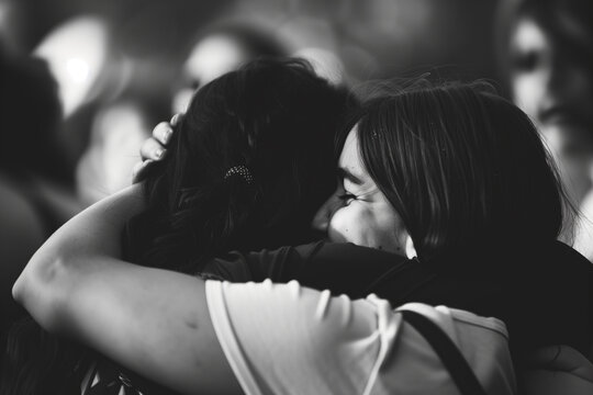 diverse people huggin helping each other.