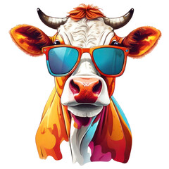 cow, wearing shades sunglass eyeglass isolated. Generative AI