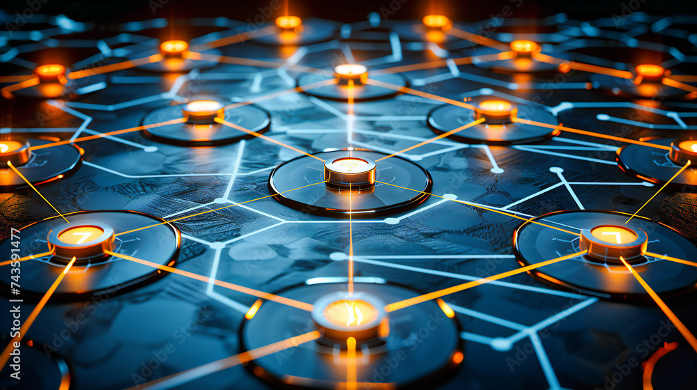 Poster global digital network, abstract background illustrating connectivity and data flow in modern commun