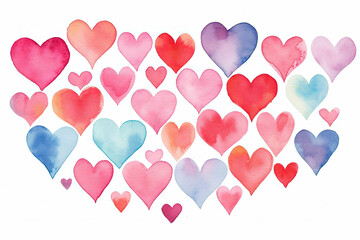 Watercolor Hearts on White Background