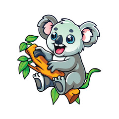 cute koala playing on tree