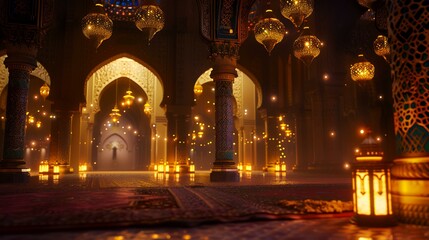Fototapeta premium Beautiful view of the illuminated mosque in Rabat, Morocco.