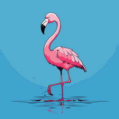 Pink flamingo. Vector illustration of a flamingo on a blue background.