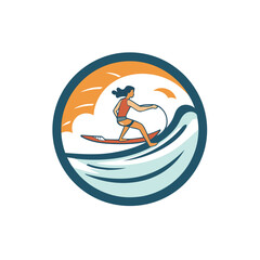 Surfer logo template. Vector illustration of a surfer with surfboard.