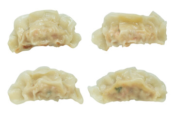 Set of Boiled Gyoza or Japanese Dumplings Isolated on Transparent Png Background