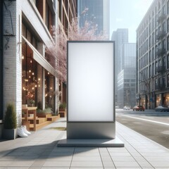 White advertising cityboard, pylon mounted on the sidewalk. You can insert your advertisement