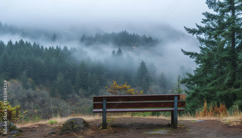 Wall mural bench in the fog