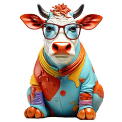 cow, wearing shades sunglass eyeglass isolated. Generative AI