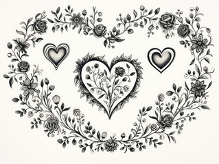 Two Hearts Surrounded by Flowers