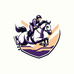 Illustration of a horse riding equestrian sport logo on white background done in retro style.