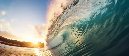 Tuinposter epic wave ocean surfing. summer vacation nature background © Menganga