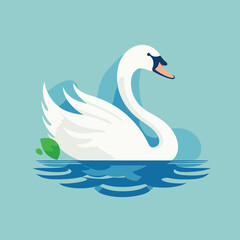 Swan on the water. Vector illustration in a flat style.