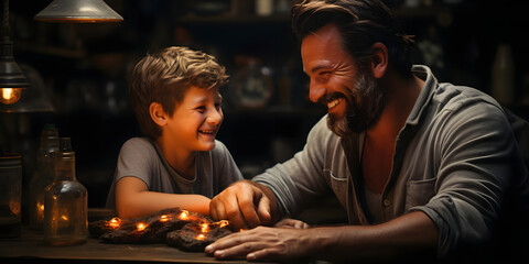 Father and Child Togetherness, Playing, Laughing and Enjoying Moments Together - obrazy, fototapety, plakaty