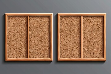 Realistic 3d cork board with wooden frame, isolated and empty, featuring a brown texture ideal for offices or schools, on a transparent background.