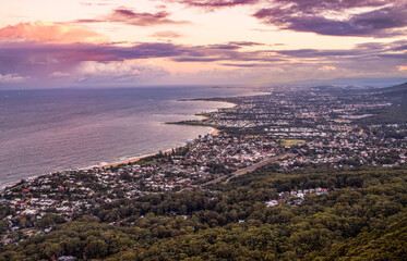 The view of the New South Wales coast from the Sublime Point lookout near Wollongong in the twilight