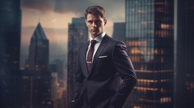 A striking image materializes, showcasing a handsome businessman in a tailored, elegant suit.  