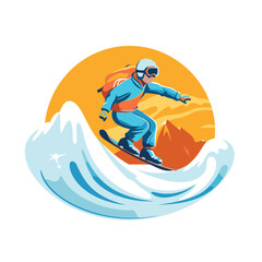 Snowboarder on the waves. Extreme winter sport. Vector illustration