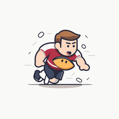 Illustration of a man running and catching a slice of pizza.