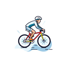 Cyclist in helmet riding bicycle. Flat style vector illustration.