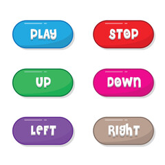 Colourful game buttons icons set. 2d game asset isolated on gradient background