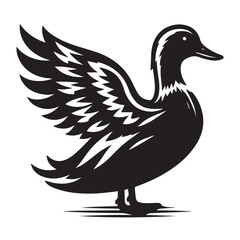Vintage Retro Styled Vector Duck Silhouette Black and White - illustration
