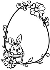 Hand Drawn Easter Egg Outline Illustration, Easter Frame, Easter Egg, Simple black and white line art frame for kids activities
