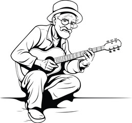Old man playing the guitar. Vector illustration ready for vinyl cutting.
