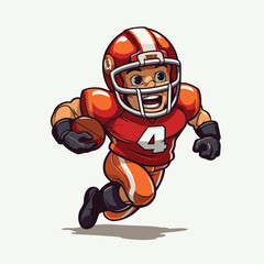 Cartoon american football player running with ball. Vector illustration.