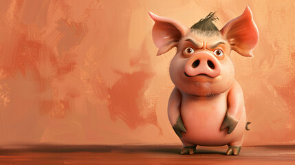 A cartoon illustration of a little pig looking.