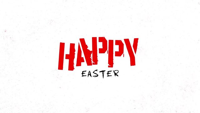 Handwritten red lettering on a white background spells Happy Easter in this image. The text is done using a red paintbrush, adding a personalized touch