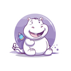 Cute hippopotamus cartoon character. Vector illustration on white background.