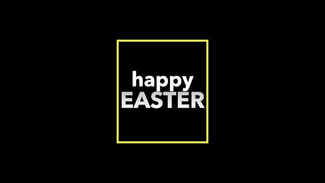 A cheerful image with a yellow and black square featuring Happy Easter written in white letters, capturing the joy and spirit of the holiday
