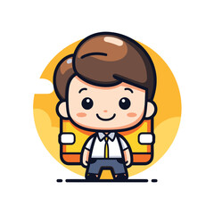 Cute little boy in business suit. Vector flat cartoon illustration.