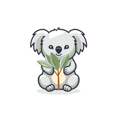Cute koala holding a leaf. Cute cartoon vector illustration.