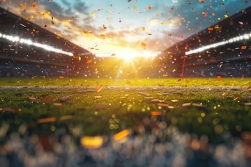 Football stadium with confetti as the backdrop at its best moments. Generative Ai.