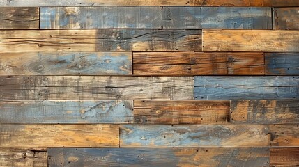 Pale faded brown and cool blue reclaimed wood surface with aged boards lined up. Wooden planks on a wall or floor with grain and texture. Neutral stained vintage wood background