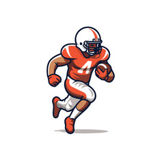 American football player running with ball. Vector illustration isolated on white background.