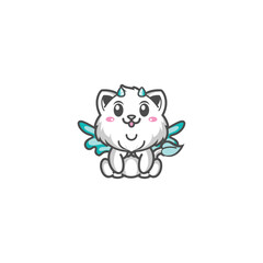 Simple, Elegance, Cartoon, Fun, Cute Fantasy Cat Monster Character Mascot Logo Vector Illustration