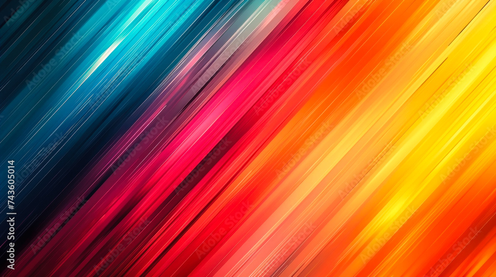 Poster vibrant diagonal stripes in warm and cool hues creating dynamic energy and motion, ideal for backgro